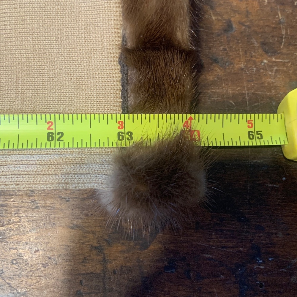 LANVIN PARIS LUXURY CHIC VINTAGE CAMEL KNIT SCARF WITH MINK TRIM - Picture 10 of 12